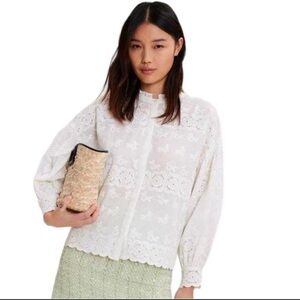 Maje Embroidered Cotton Shirt 0 or XS